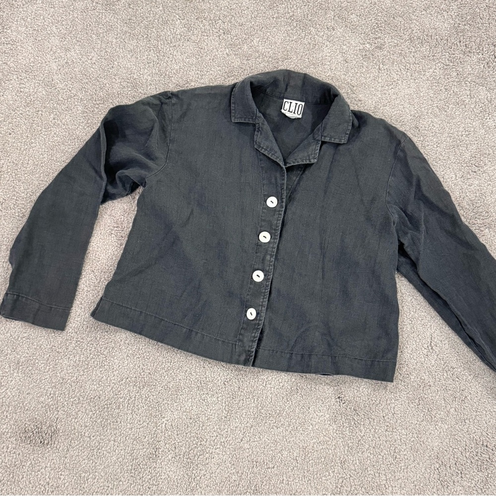 Vintage Clio 100% linen black cropped boxy fit jacket
